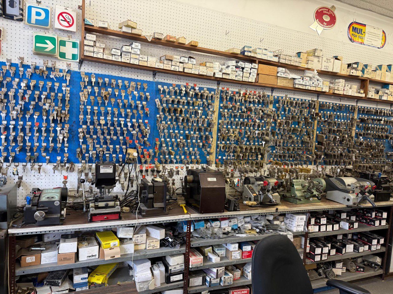 Wall of key blanks at Avenue Lock & Safe